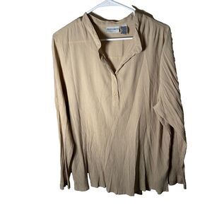 Jaclyn Smith Shirt Women's XL Beige V-Neck Popover Long Sleeve Sheer Casual Top